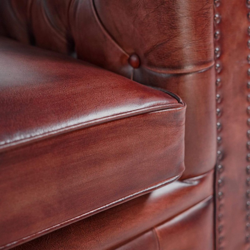 Chesterfield bank van echt bordeaux leer 3-zits - Edward