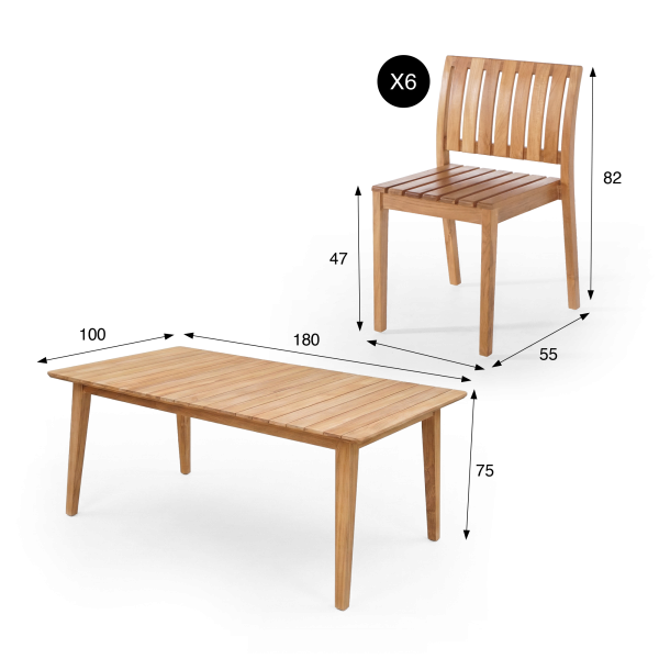 Tuinset met tafel en stoelen in teakhout voor 6 personen