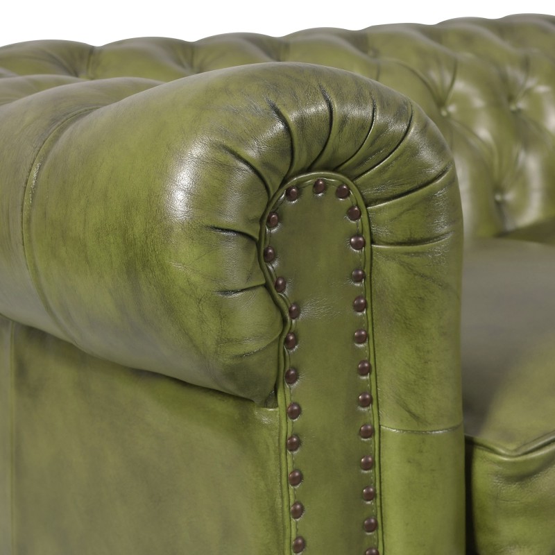 Chesterfield bank van echt groen leer 3-zits - Edward