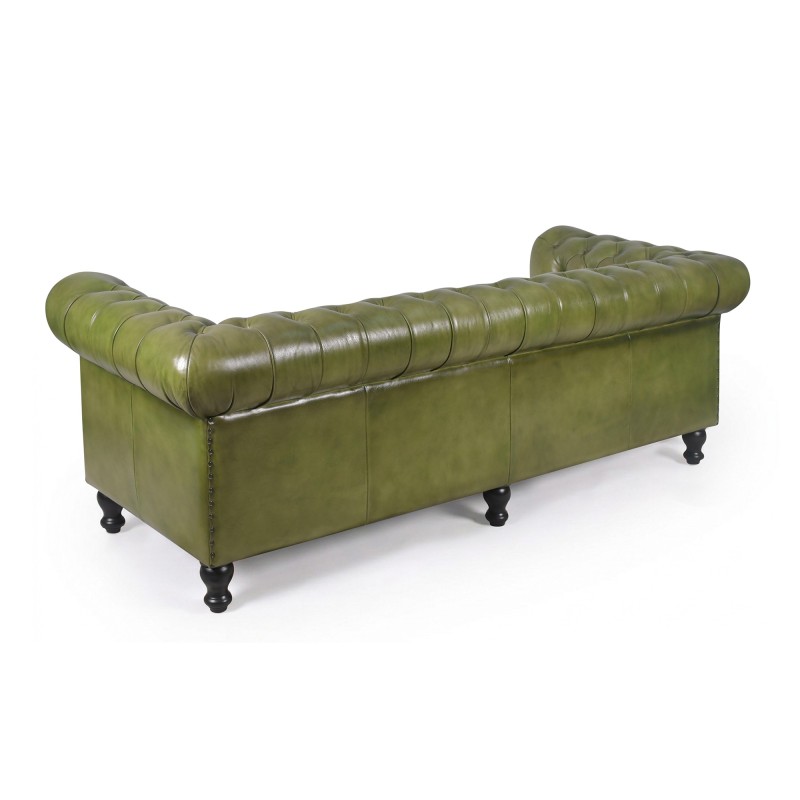 Chesterfield bank van echt groen leer 3-zits - Edward