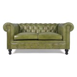 Chesterfield bank van echt groen leer 2-zits - Edward