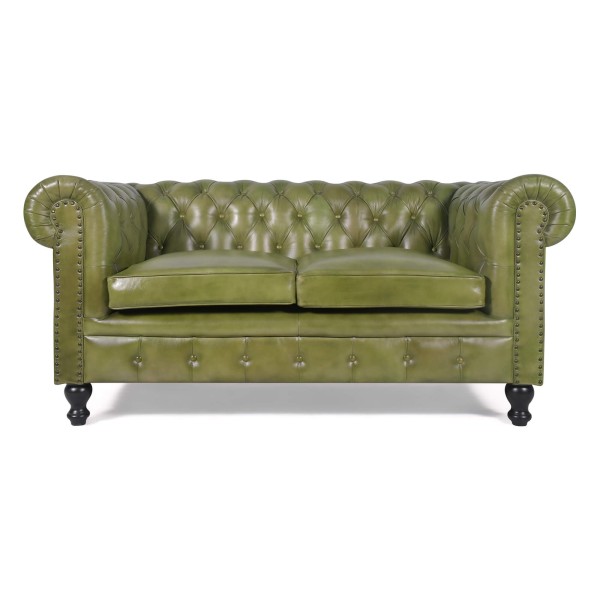 Chesterfield bank van echt groen leer 2-zits - Edward