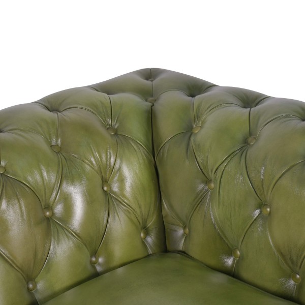 Chesterfield bank van echt groen leer 2-zits - Edward
