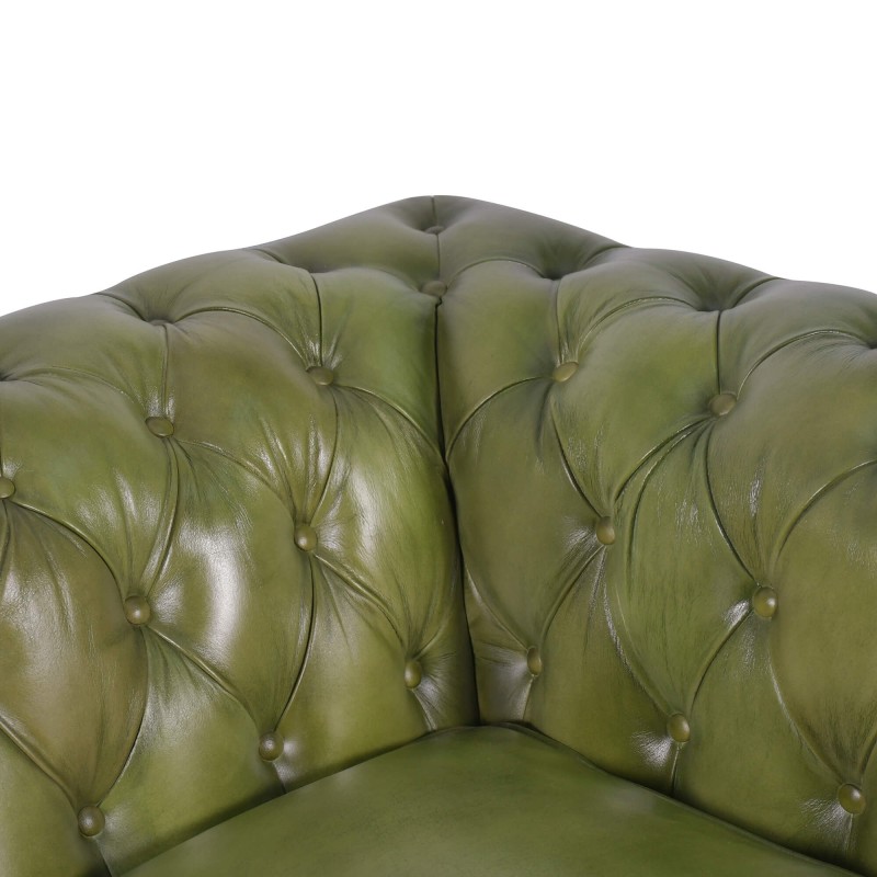 Chesterfield bank van echt groen leer 2-zits - Edward
