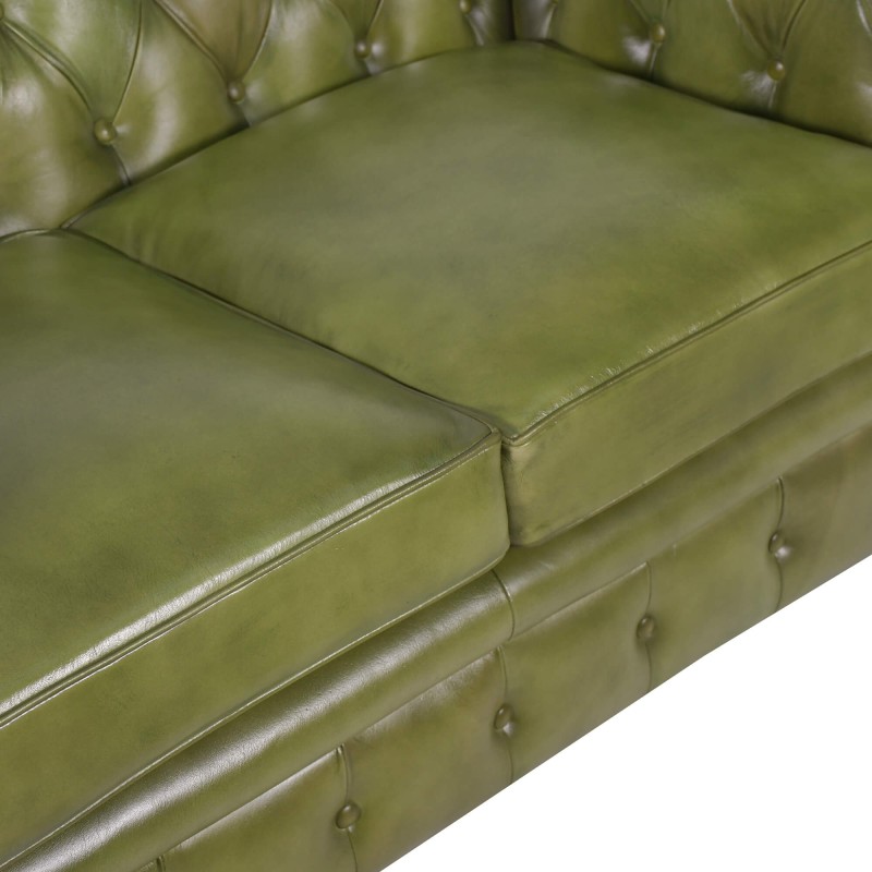 Chesterfield bank van echt groen leer 2-zits - Edward