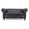 Chesterfield bank van echt zwart leer 2-zits - Edward