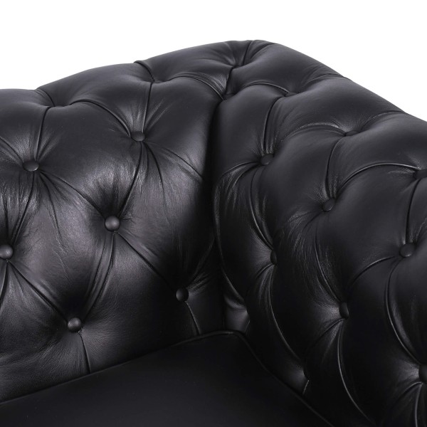 Chesterfield bank van echt zwart leer 2-zits - Edward