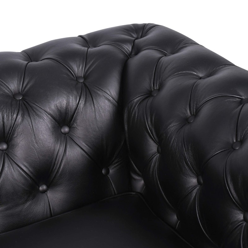 Chesterfield bank van echt zwart leer 2-zits - Edward