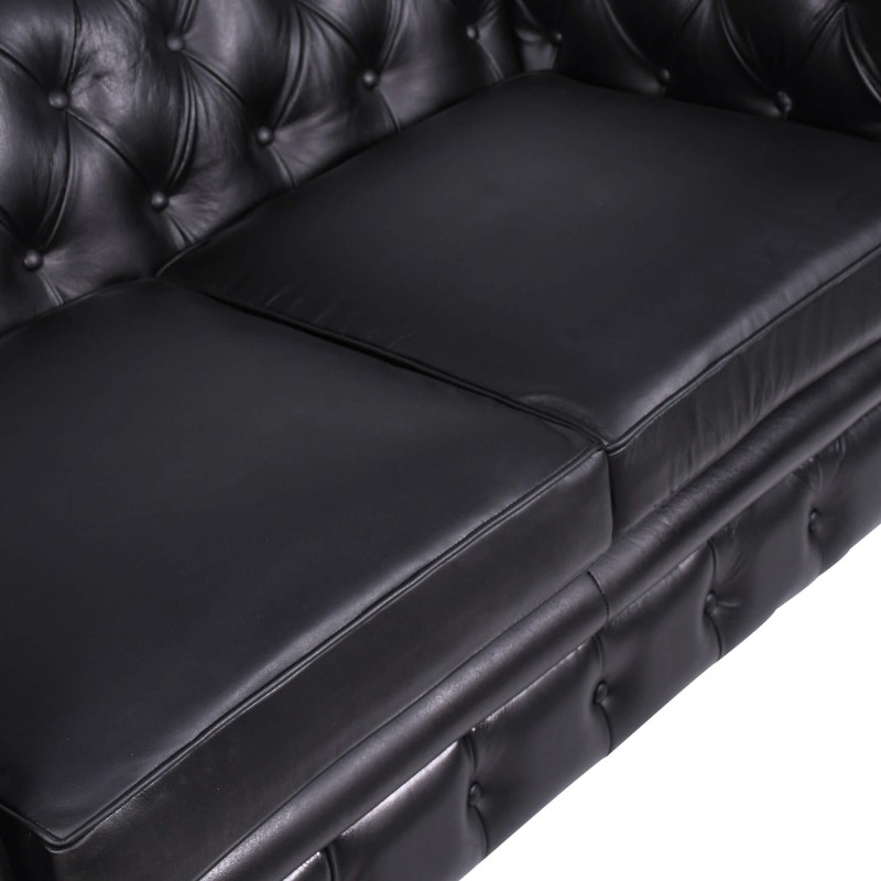 Chesterfield bank van echt zwart leer 2-zits - Edward