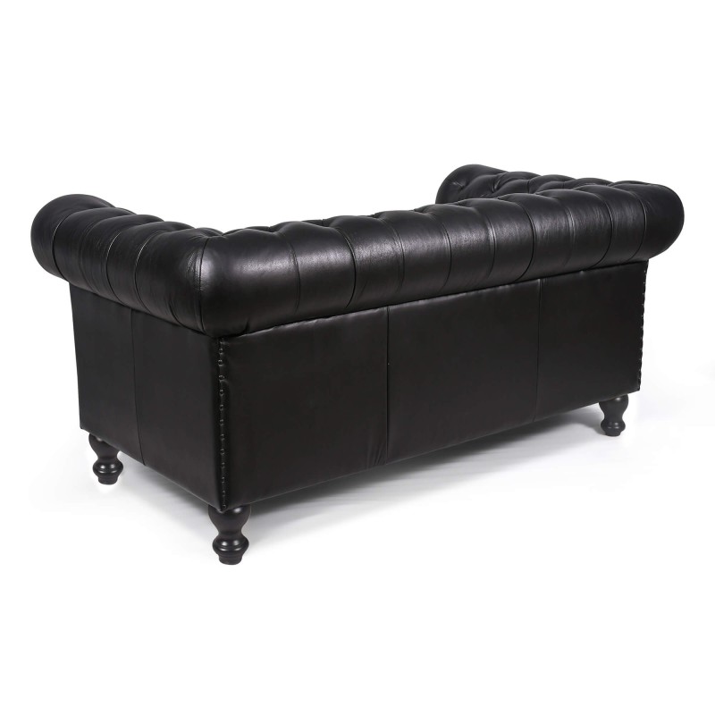 Chesterfield bank van echt zwart leer 2-zits - Edward