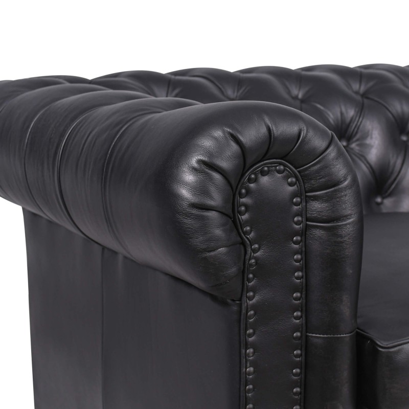 Chesterfield bank van echt zwart leer 3-zits - Edward