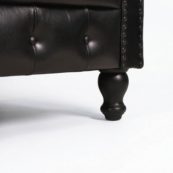 Chesterfield bank van echt zwart leer 3-zits - Edward