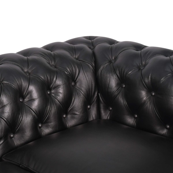 Chesterfield bank van echt zwart leer 3-zits - Edward