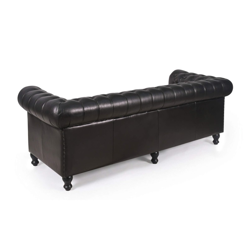 Chesterfield bank van echt zwart leer 3-zits - Edward