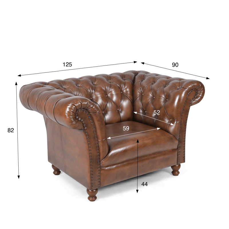 Chesterfield fauteuil van echt bruin leer - Henry