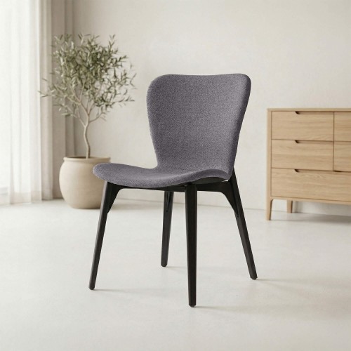 Eetkamerstoel in grijze bouclé stof en zwart essenhout - Paragon