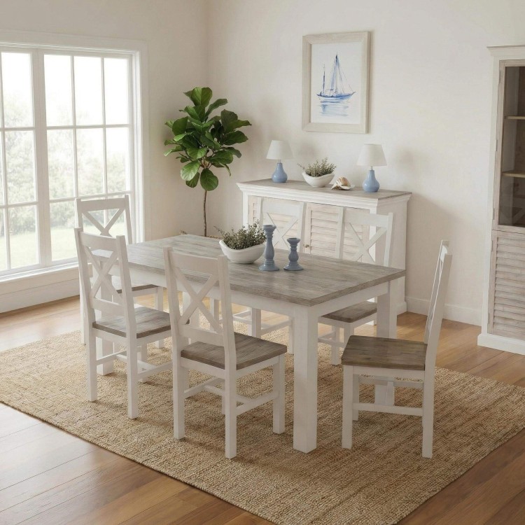 Witte eettafel van massief hout 180 cm - Sea Side