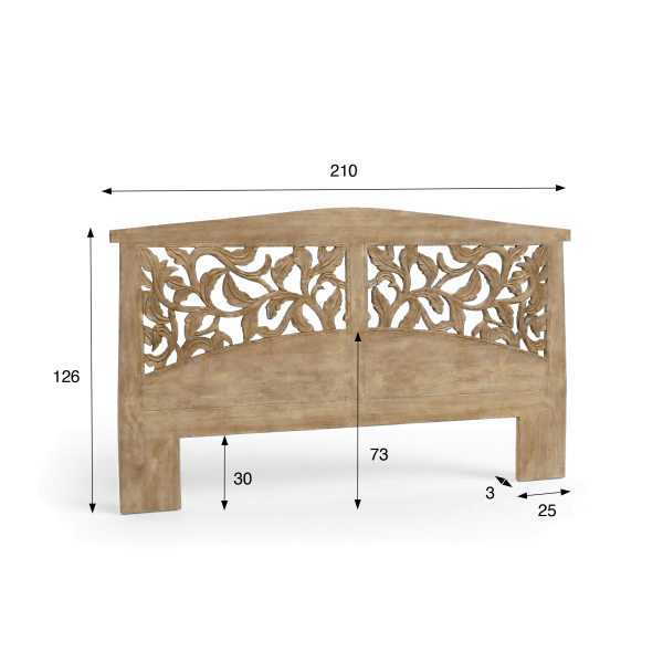 Hoofdbord van massief gesculpteerd hout 200 cm - Galea