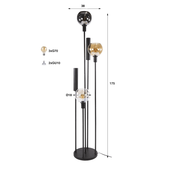 Vloerlamp voor de woonkamer met glazen kap en zwart metaal - Sfera