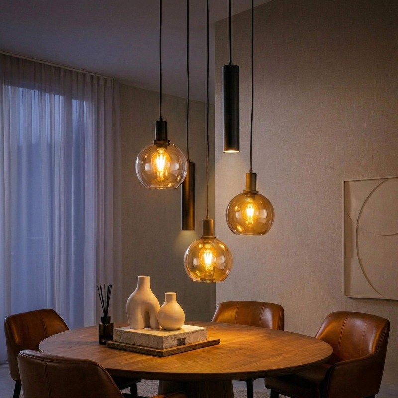 Hanglamp met glazen kap en zwart metaal - Sfera