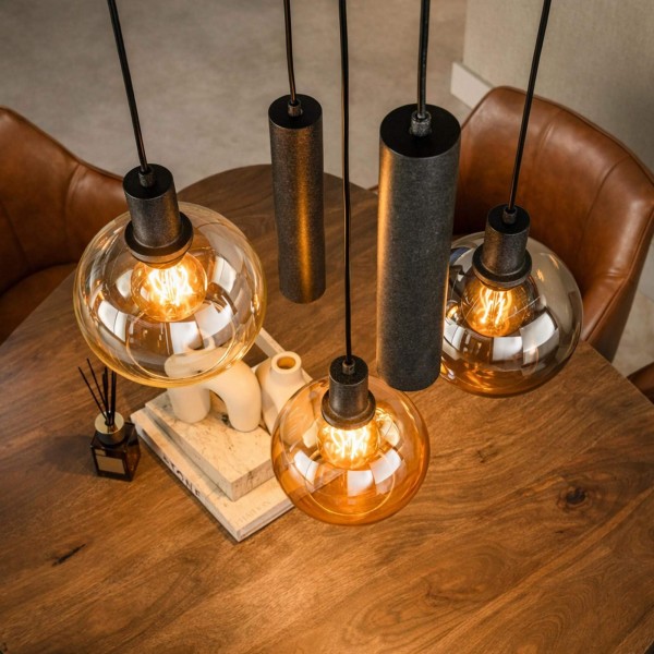 Hanglamp met glazen kap en zwart metaal - Sfera