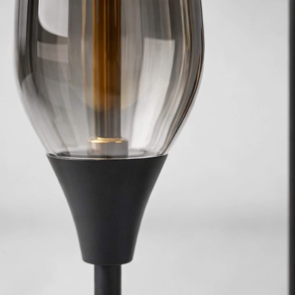 Design vloerlamp in zwart metaal met amberglazen kap - Barton