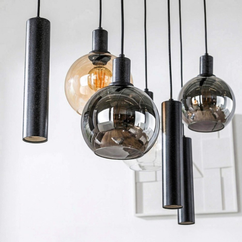 Hanglamp met glazen kap en zwart metaal - Sfera
