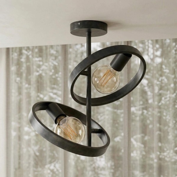 Industriële plafondlamp in zwart metaal - Huxley