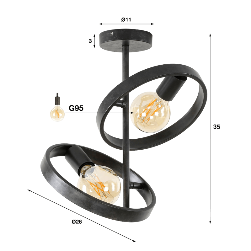 Industriële plafondlamp in zwart metaal - Huxley