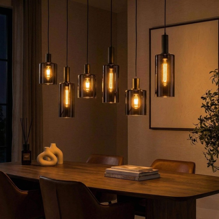 Hanglamp in bruin metaal en rookglas - Zenton