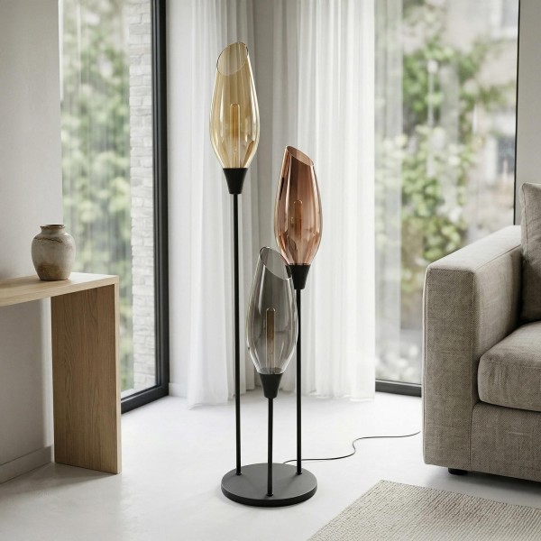 Design vloerlamp in zwart metaal met amberglazen kap XL - Barton