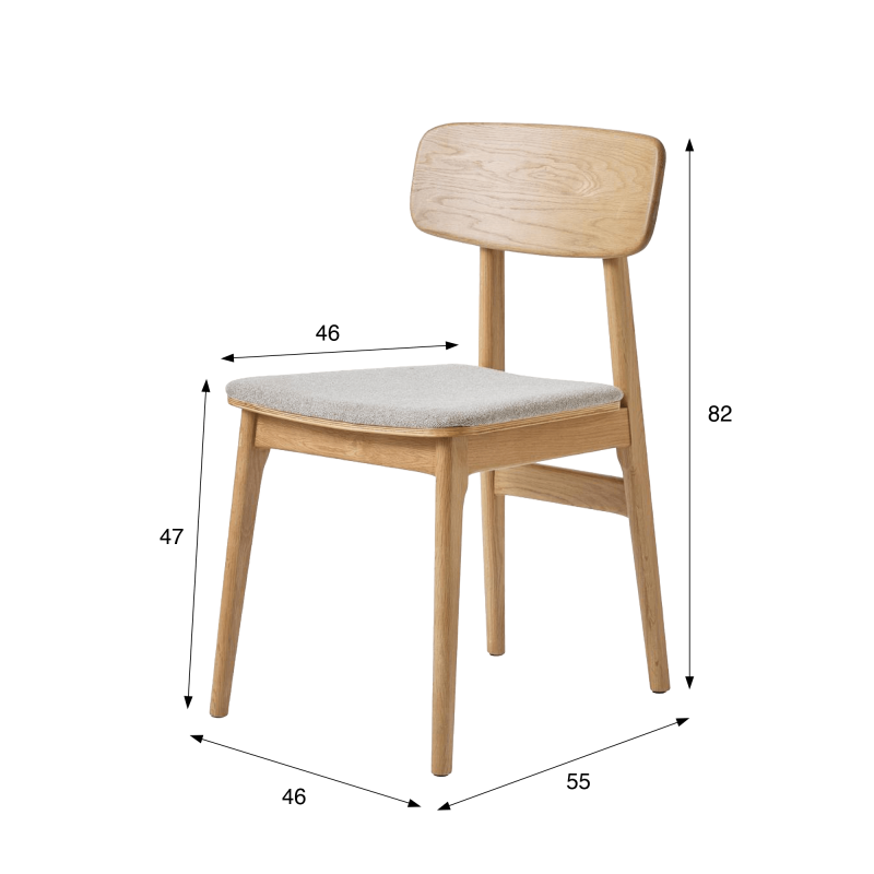 Eetkamerstoel in natuurlijk eiken en grijze stof - Lima