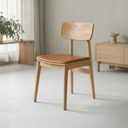 Eetkamerstoel in natuurlijk eiken en vegan leer - Lima