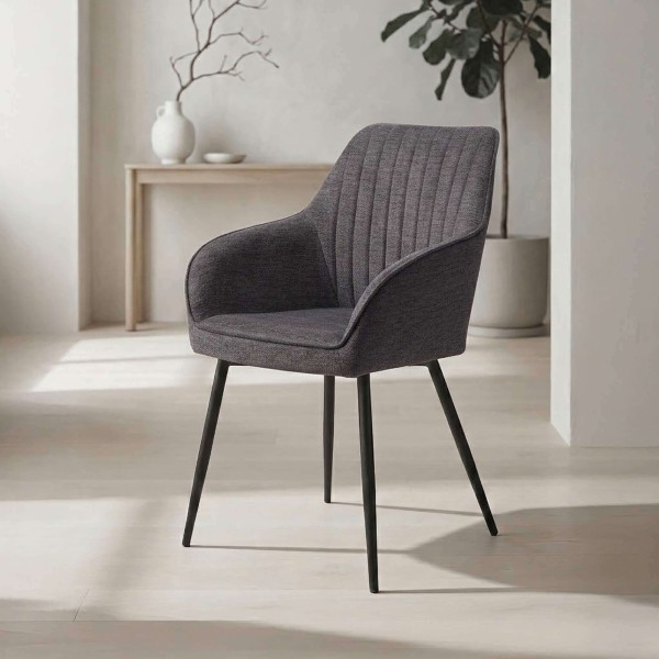 Eetkamerstoel in antracietkleurige stof - Nolan Stripe