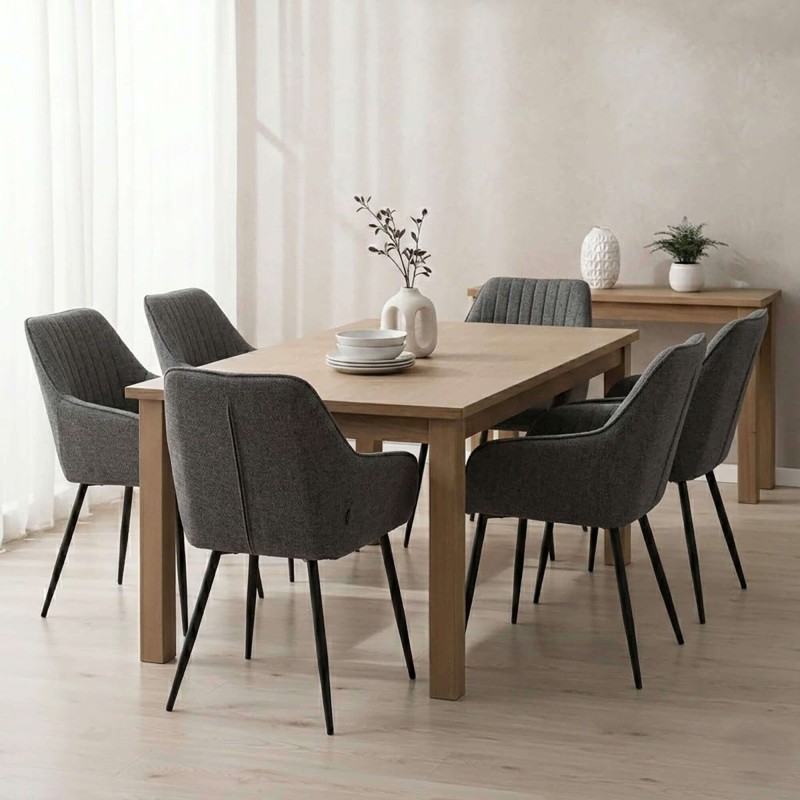 Eetkamerstoel in antracietkleurige stof - Nolan Stripe