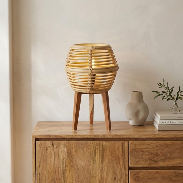 Tafellamp van rotan en teakhout - Yumi