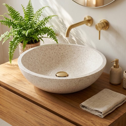 Ronde witte terrazzo wastafel diameter 40 cm - Megha
