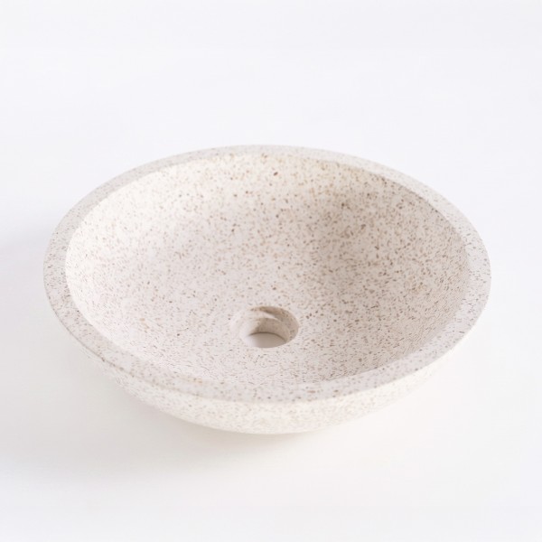 Ronde witte terrazzo wastafel diameter 40 cm - Megha