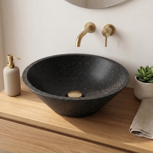 Zwarte terrazzo conische waskom 45 cm x 45 cm - Mohini