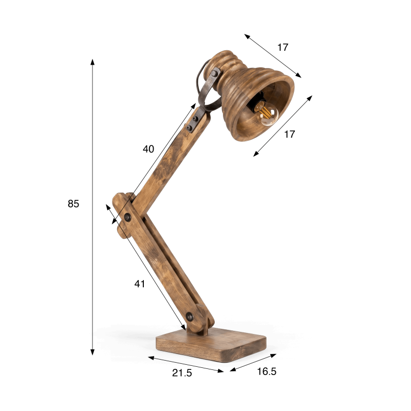 Industriële tafellamp in natuurlijk hout – Norwood