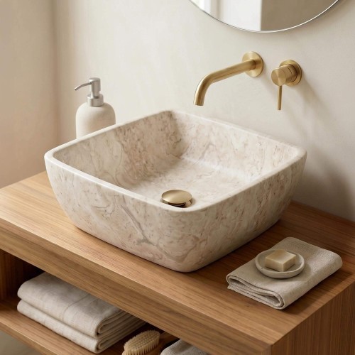 Vrijstaande vierkant wastafel natuursteen - Sakura