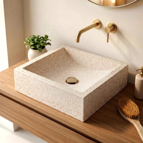 Witte terrazzo rechthoekige waskom 45 cm x 40 cm - Mayuri