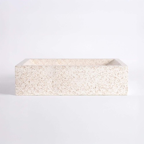 Witte terrazzo rechthoekige waskom 45 cm x 40 cm - Mayuri
