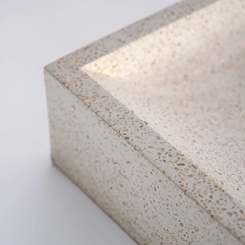 Witte terrazzo rechthoekige waskom 45 cm x 40 cm - Mayuri