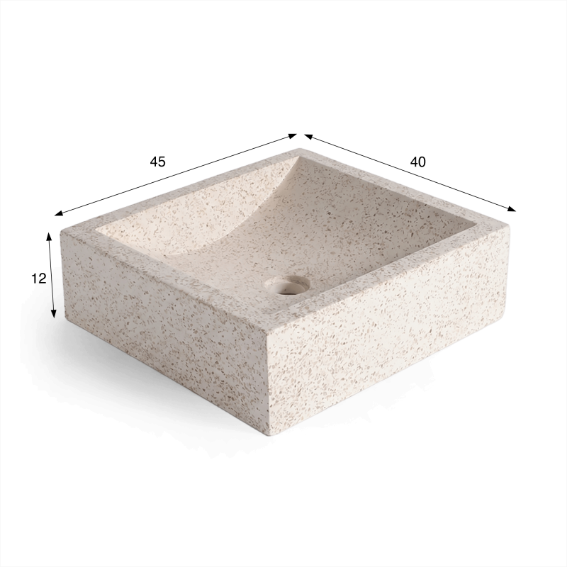 Witte terrazzo rechthoekige waskom 45 cm x 40 cm - Mayuri