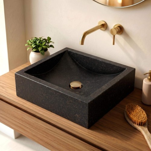 Zwarte terrazzo rechthoekige waskom 45 cm x 40 cm - Mayuri