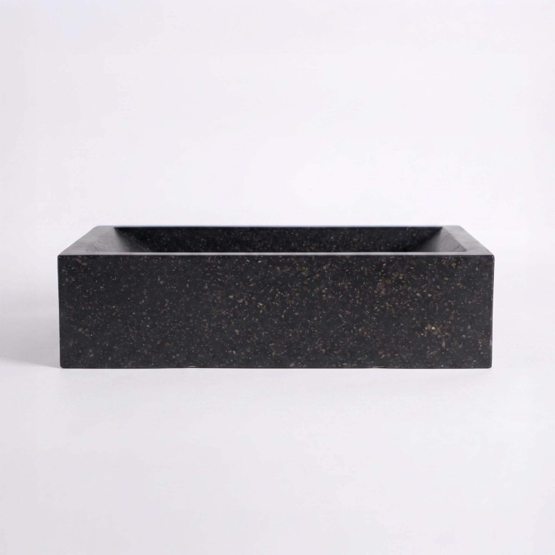 Zwarte terrazzo rechthoekige waskom 45 cm x 40 cm - Mayuri