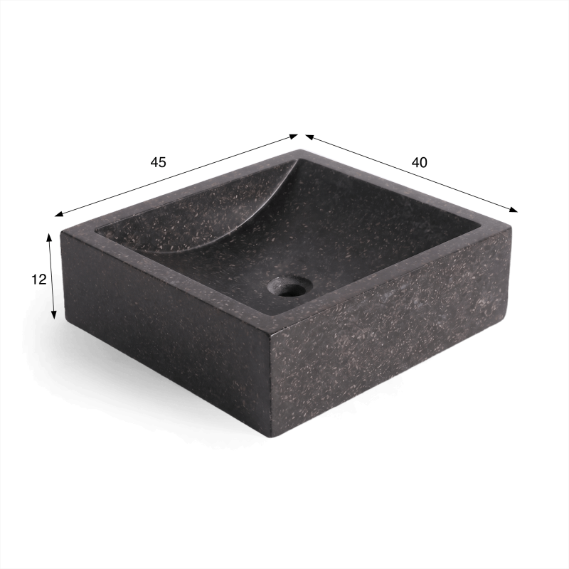 Zwarte terrazzo rechthoekige waskom 45 cm x 40 cm - Mayuri