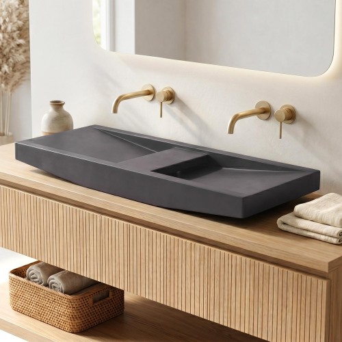 Diep antraciet betonnen dubbel bekken - Cementis