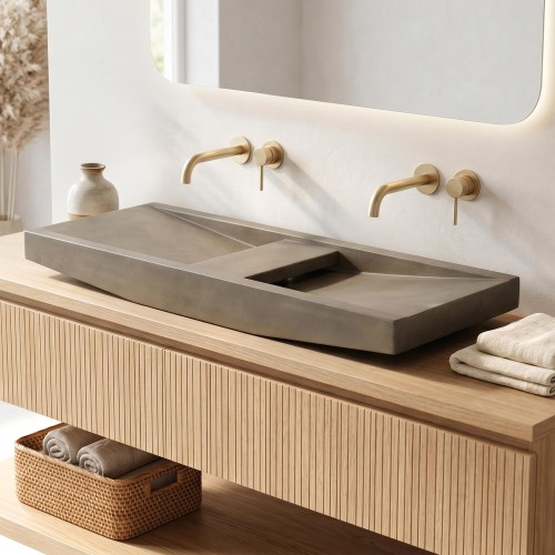 Dubbele wastafel in beton natuurlijke kleur - Cementis